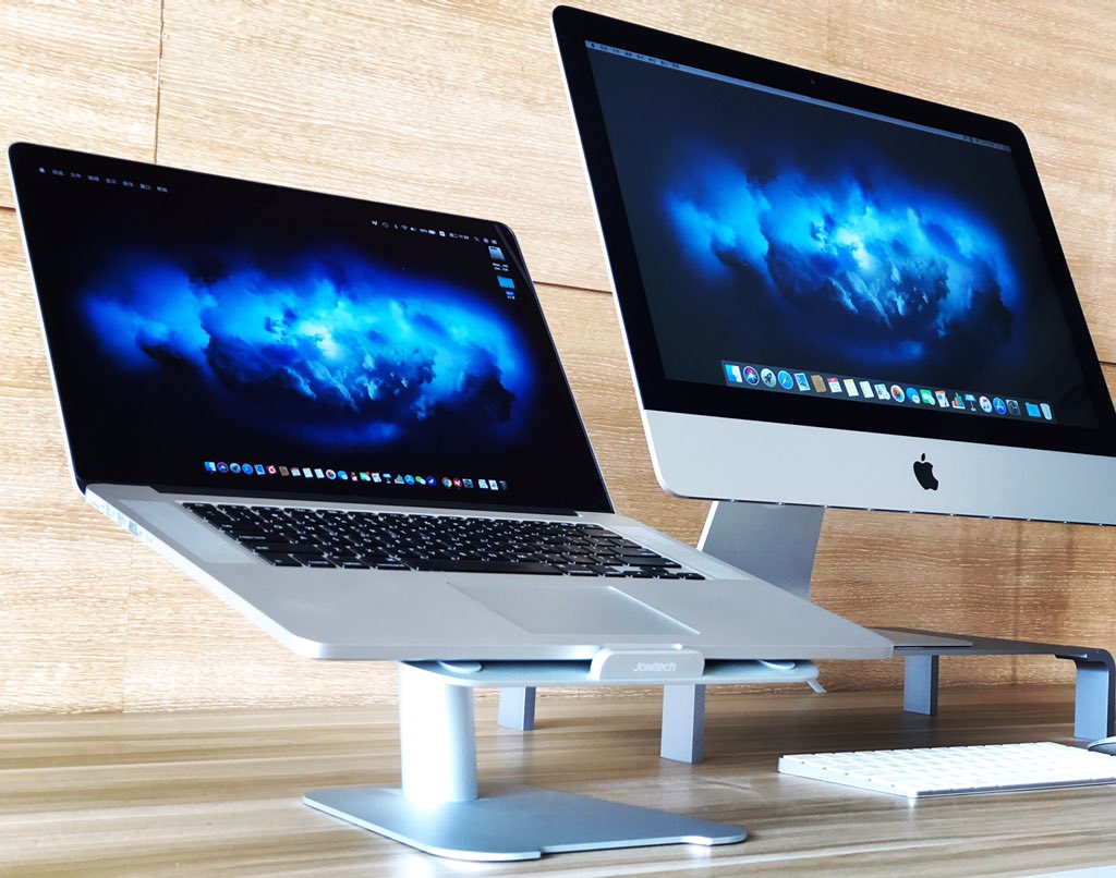 iJokitech's tweet photo. Have you thought about moving your desktop like this? I believed that it’s better than this, and cool than this, comprising #workspace #officedecor #workstation #imacsetups in compact view! #imacpro #MacBookPro #appletips  #aluminum https://t.co/VDzmH92RgK