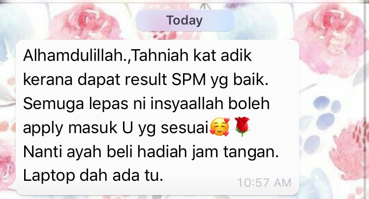 haafizxhmr's tweet photo. Having these family members that give you a call just to wish you congratulations without even knowing the result make me feel so blessed 💛 #spm18 https://t.co/I265HrbYOa