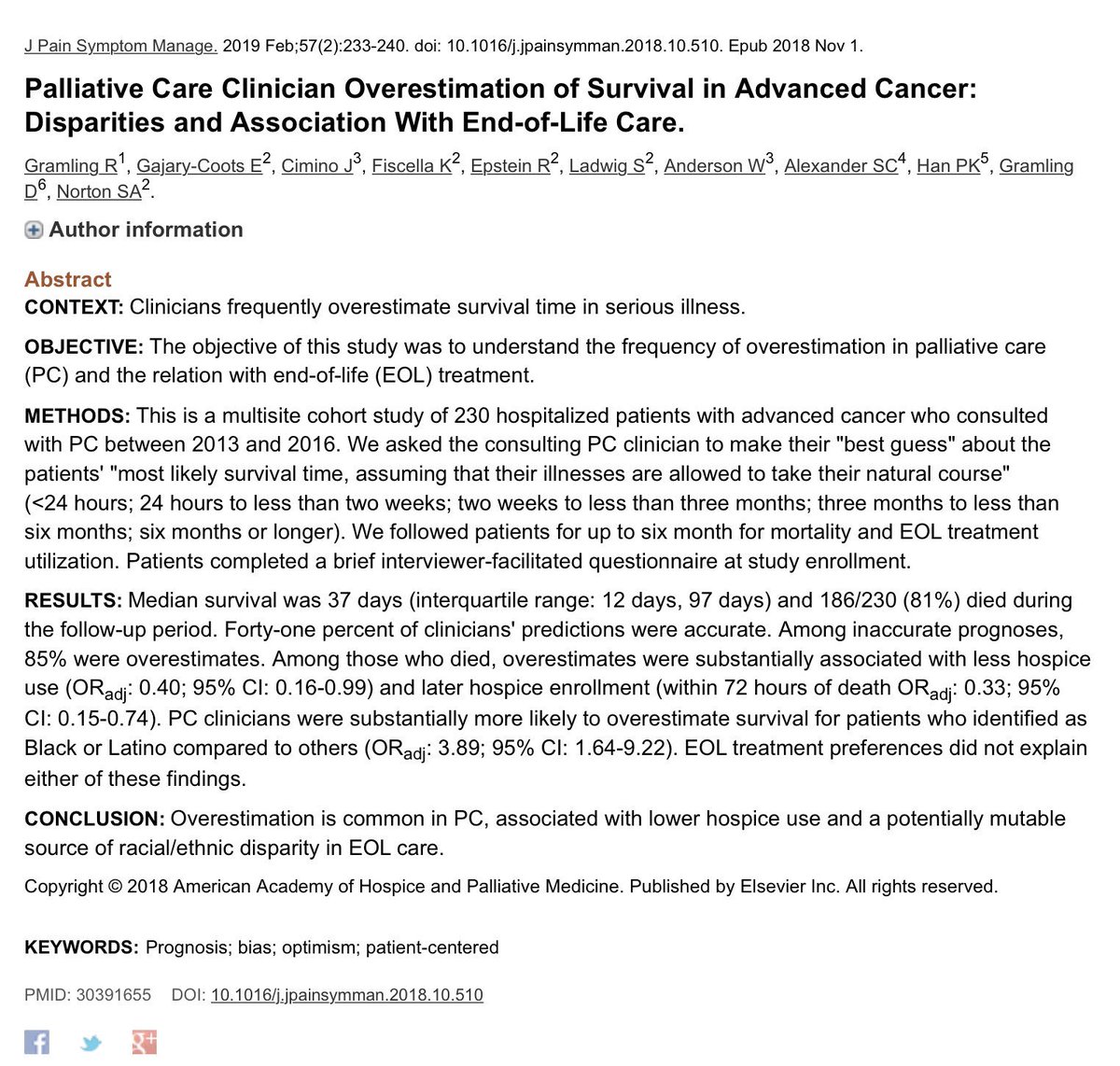 Even pall med docs overestimate prognosis - 60% inaccurate of which 85% an overestimate - it’s jolly hard