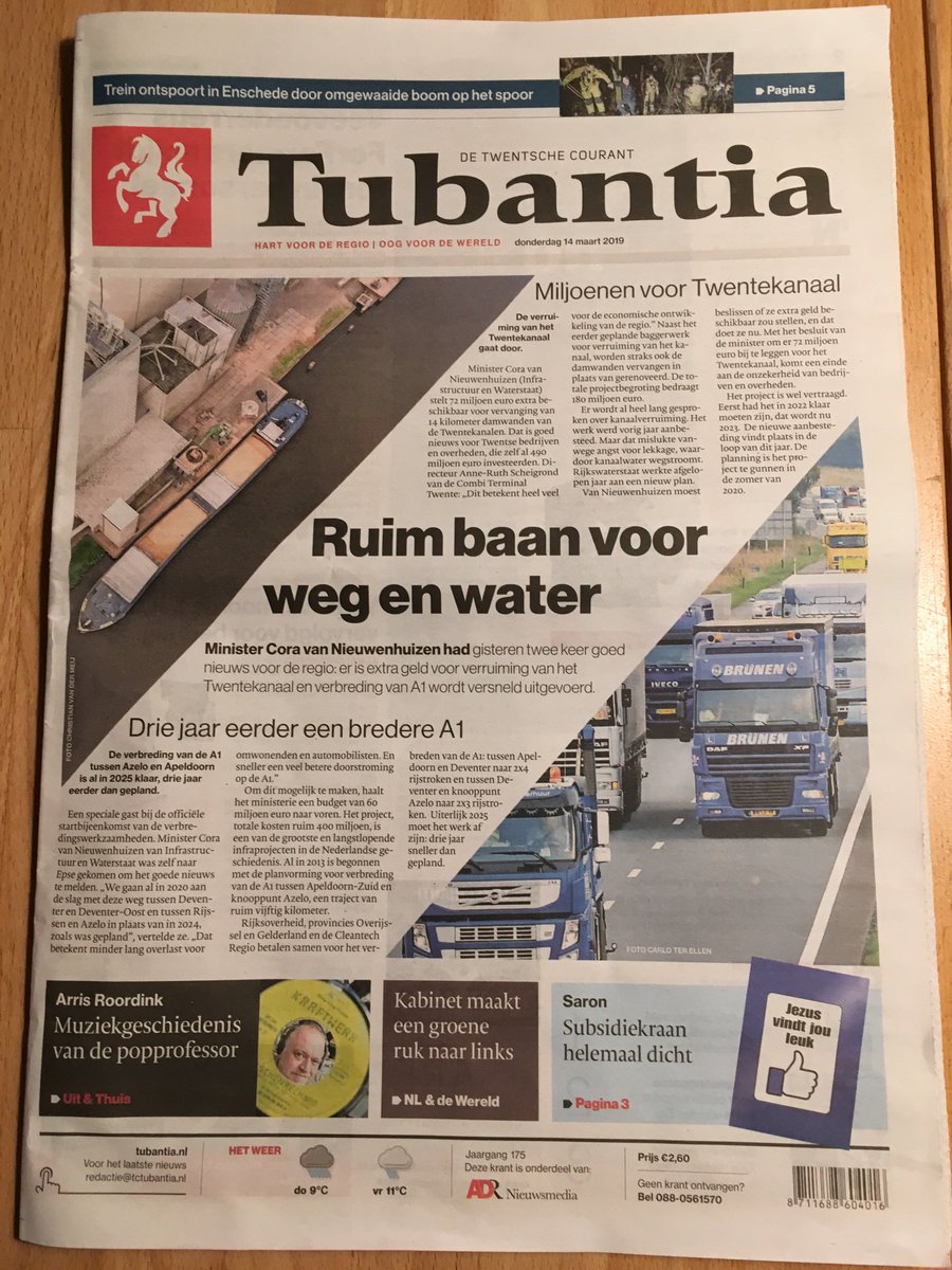 Deze ochtend op de #keukentafel, de voorpagina van <a href="/tubantia/">Tubantia</a> . 
 Werk verzekert voor onze studenten!
 Interesse in onze opleiding? Kom dan zaterdag (16 maart) ,tussen 11u en 15u, naar de #opendag <a href="/Saxion/">Hogeschool Saxion (inactief)</a> !