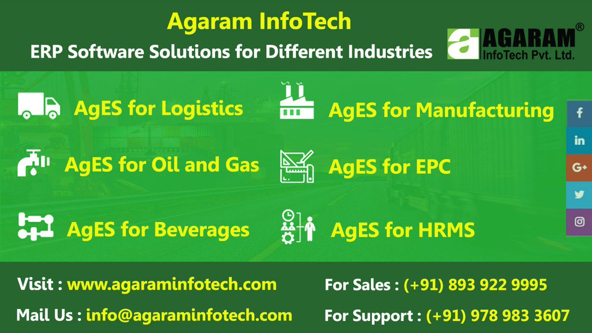 AgaramInfoTech's tweet image. @AgaramInfoTech InfoTech has established itself as a credible name for developing specialized ERP software solutions for different industries across the world. 
#Logistics #Manufacturing #Software #Industries #Epc