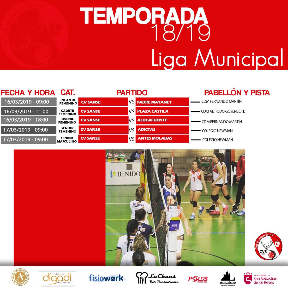 voleysanse's tweet photo. La ligas municipales también afrontan la recta final de la temporada. Suerte 🍀 para nuestros infantiles, cadetes y senior 💪🏻⤵️
#CVSomos🔴⚪️
#CVSentimientoDePertenencia
#CVSansers #CVSacrificio #CVStaff #CVSupporters https://t.co/9jTeJHDI7L
