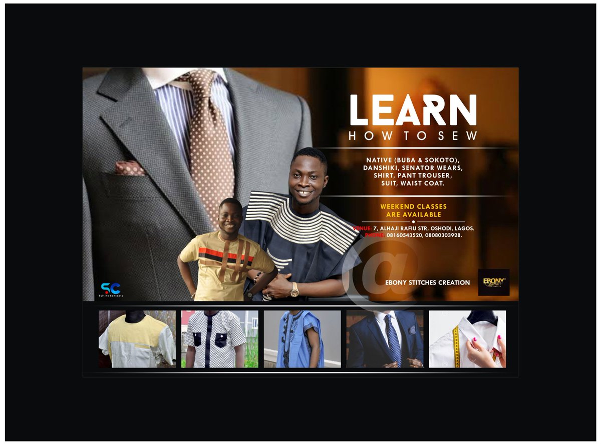 RaisingDesigner's tweet image. TRAINING ON how to sew male wears.  @ebonystitches creation.
MORNING CLASS: monday/ wednesday 10am-2pm
EVENING CLASS :Tuesday /thursday.6pm-9pm.
WEEKEND CLASS: SARTURDAY. 12 Noon-4pm. For more info call or add up on whatapp
08160543520 or 08080303928