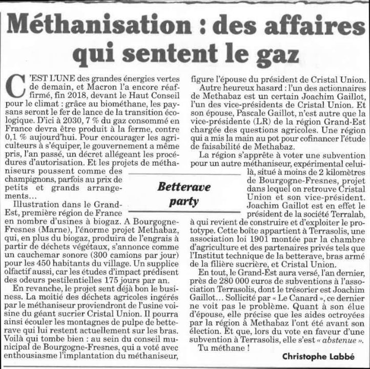 VacarmesReims's tweet image. #terralab #methanisation  #VacarmesReims Article du 13 mars  du @canardenchaine à lire 💸🤧
