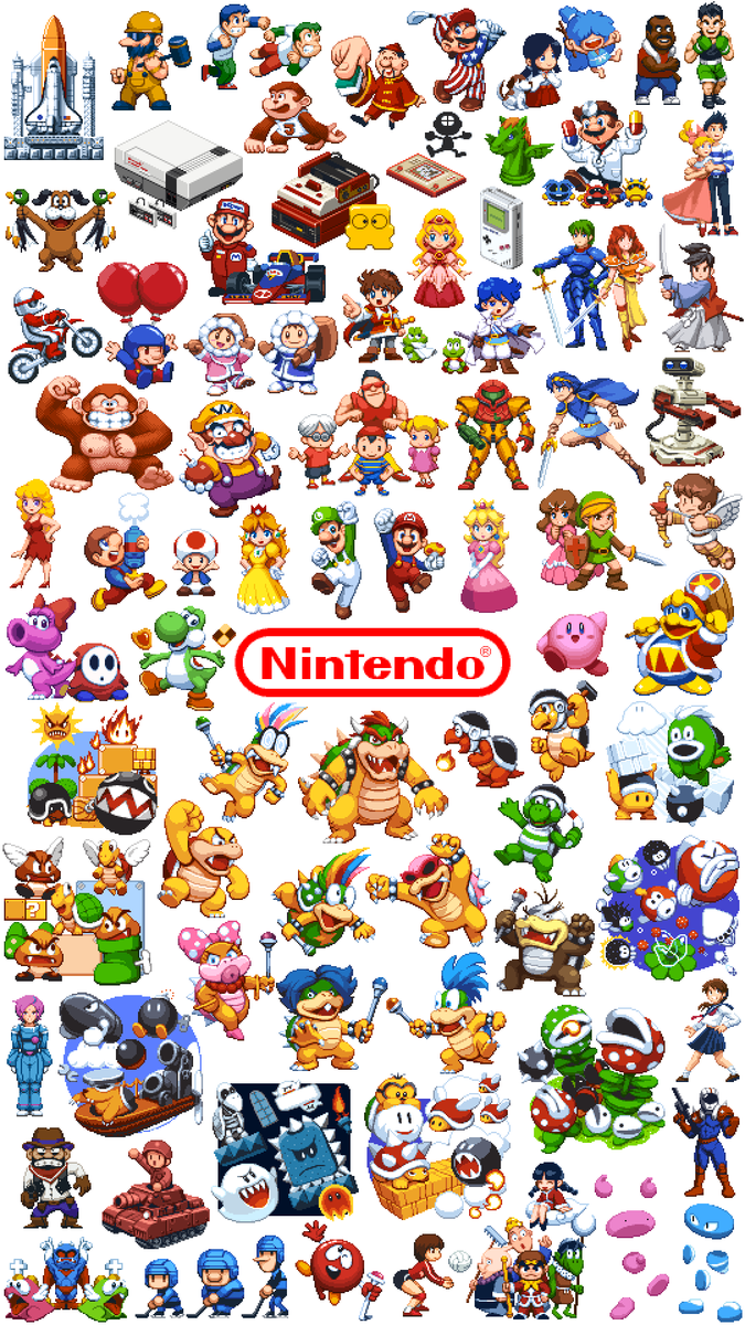 フラッグさん 任天堂壁紙 にぎやか版 Nintendo Wallpaper Large Group Nintendo ドット絵 Pixelart