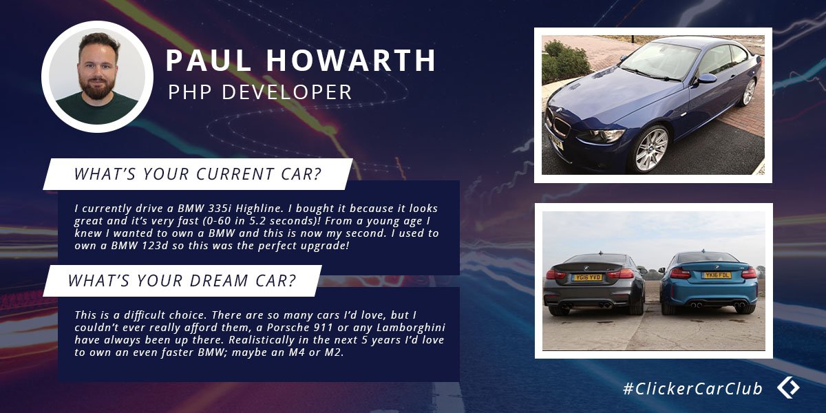ClickDealerLTD's tweet photo. π Feature | #ClickerCarClub π
It's episode 6 of Clicker Car Club and this week we've got PHP Developer and big-time BMW fan, Paul Howarth!
#TwitterCarClub #Automotive https://t.co/rzFN1CSAXg