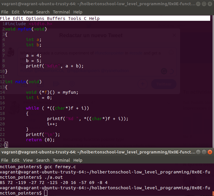 FerneyMedina28's tweet image. When you made a curious experiment of #functionpointer in #ccode and get a result.
Time to rest good night!
#cisfun @HolbertonCOL @hippokampoiers @ryanehudson