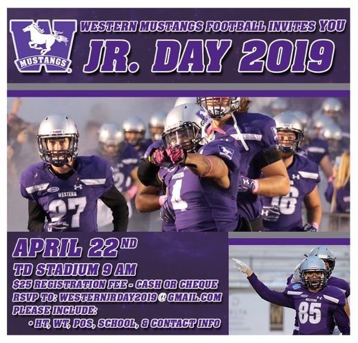 Thanks <a href="/westernuFB/">Western Mustangs Football</a> for the Jr day invite 💯