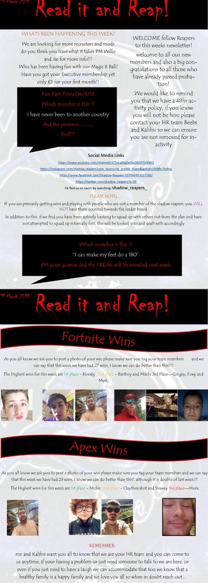 shadow_reapers's tweet photo. Newsletter 03/11/2019!!!! https://t.co/ug5sXiXZRk
