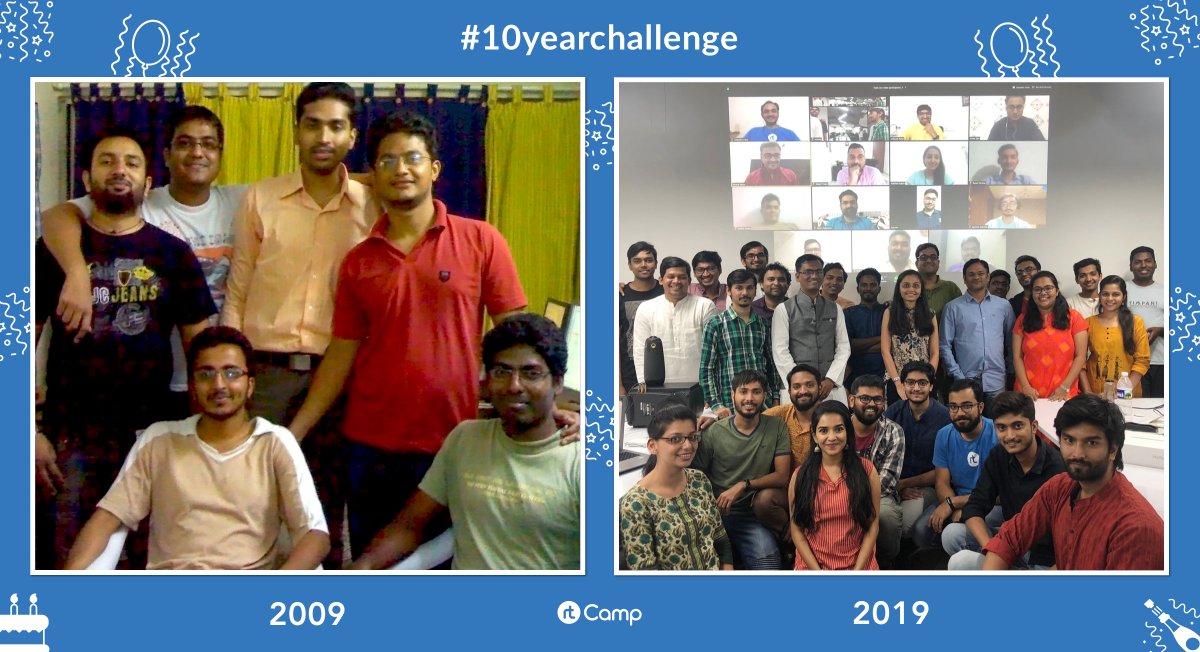 rtCamp's tweet photo. The real #10YearChallenge for us is to get everyone together in a single picture! In 10 years, we grew 10x, from 6 to 60+.
Currently, rtCampers are working from two countries and 10 different towns! 🌐

#rtcamp10 #rtcamp #10YearChallenge #SpotTheDifference #WeAreHiring https://t.co/W2PhCwkX2o