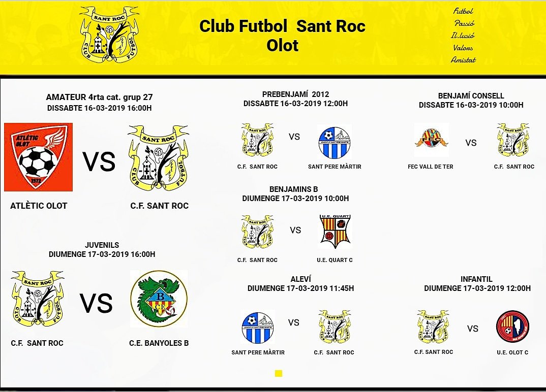 Partits d'aquest cap de setmana! Partidos de este fin de semana! #cfsantroc #vamos cfsantroc.com