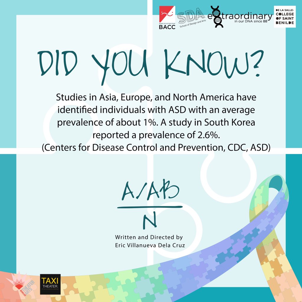 taxitheater's tweet photo. Here is additional info on #autism worldwide. π§©πWatch TAXI Theater's latest project in collaboration with Benilde Theater Arts Batch 116.
(A/AB)/N
Shows: March 14-16 ; 1PM|7PM @ 6F Blackbox, SDA Campus
Ticket: 09064018531 Karl
#taxitheater
#TAXIAAbN
#autismawareness https://t.co/O7rlsSLGWk