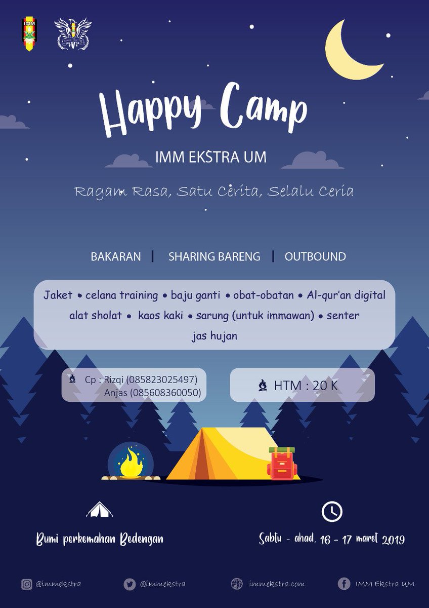 immekstra's tweet photo. HAPPY CAMP IMM EKSTRA UM 2019
Bertema "Ragam Rasa, Satu Cerita, Selalu Ceria"
⚠Happy camp will be held on :
📆Sabtu - Ahad (16 - 17 Maret 2019)
⛺Di Bumi Perkemahan Bedengan
👥 Mengundang Seluruh kader dan alumni Ekstra dari seluruh angkatan
#immekstra #immum #Muhammadiyah https://t.co/p08mMtm4cE