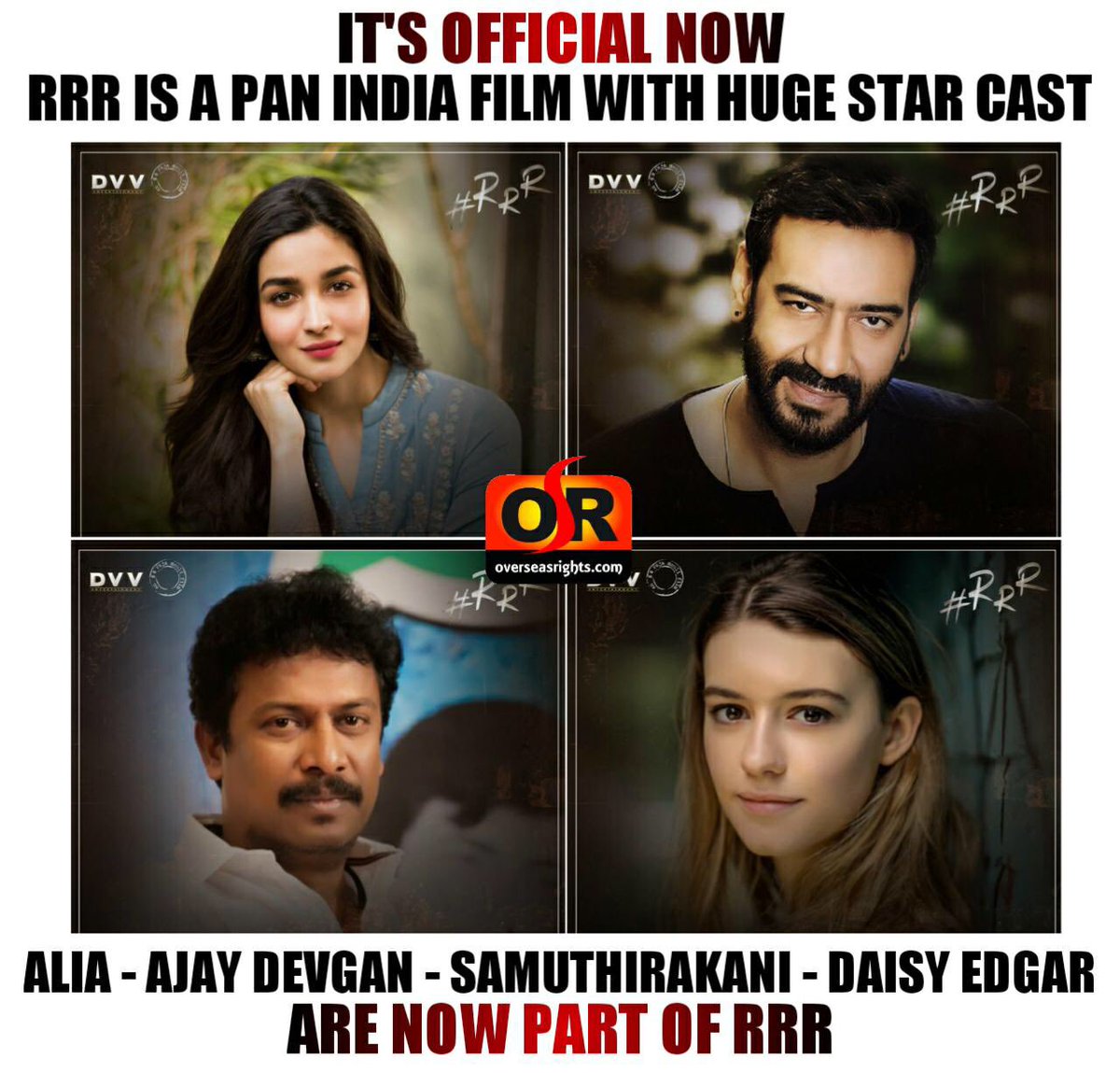 Overseasrights's tweet photo. #RRRPressMeet
It’s Official Now.
@aliaa08 @ajaydevgn #DaisyEdgerJones #Samuthirakani are now part of #RRR along with #JrNTR and #RamCharan !!
#AliaBhatt #AjayDevgan #SSRajamouli #RRRPressMeetToday #RRRMovie https://t.co/lZrhNsH6Z9