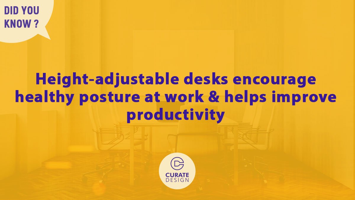 Design_Curate's tweet image. Height-adjustable desks encourage healthy posture at work &amp;amp; helps improve productivity
 #smallofficedesign #officedesign #curatedesign #didyouknow