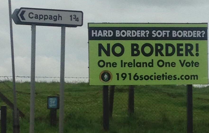 Ph1916's tweet photo. Hard border? Soft border? NO BORDER!
#OneIrelandOneVote https://t.co/68YUoSRksg