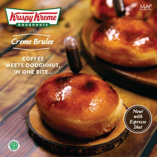 NEW Creme Brulee doughnut with Espresso shot 😊 ada Pipet nya yang berisi espresso, jd KK Friends bisa kasih espresso nya sediri didalam doughnut nya... Rasanya pas banget!