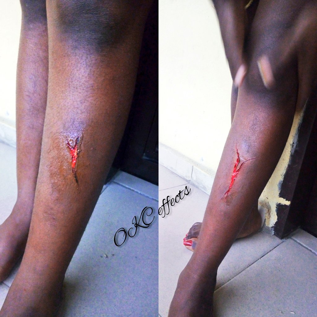empire_ok's tweet photo. A deep cut injury makeup, from OK Creative Crib. #makeup #specialeffect #SXF #hakeemeffects #Nollywood #africamagic #ROK #irokotv https://t.co/2zLwaGD5sD