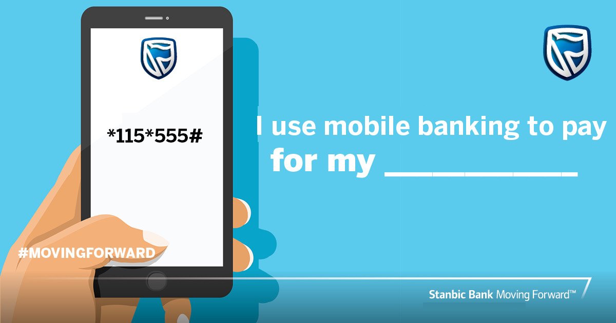 StanbicBankBW's tweet photo. Complete the sentence. I use Mobile to pay for my ______________________. 

Comment below and stand a chance to win branded merchandise #MovingForward #ThursdayTrivia https://t.co/AHFHTuPSyf