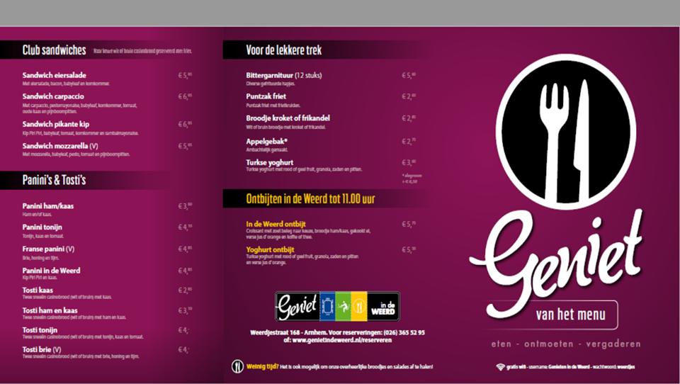 #menukaart #werken #lunchroom #Arnhem #lunchen #broodje #salade #koffie #vergaderen #lunchkaart #lunch #menu #Geniet #werk #Nieuw #sociaal #soep #pasta #thee #keuken #Weerdjesstraat