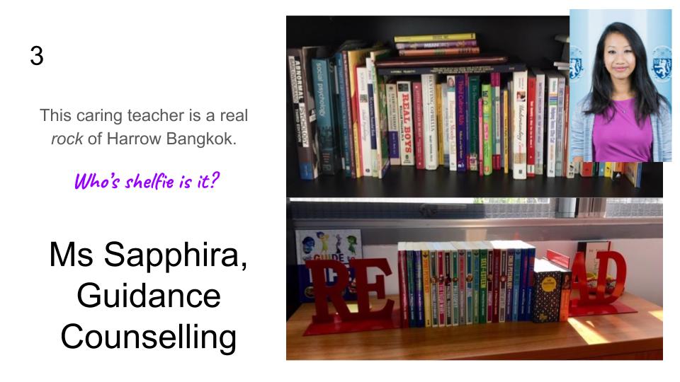 harrowBkkEng's tweet photo. Here are the answers to the Staff Shelfie Quiz students took part in to celebrate @WorldBookDayUK as part of @HarrowBangkok Book Week 2019 ran by Team English and @HarrowBKKLibrar 📚📸 #booksbooksbooks https://t.co/q7qApYRCYV