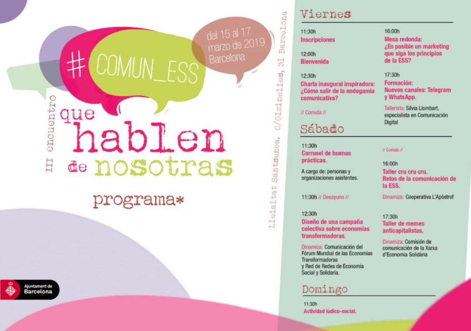 elfarcooperatiu's tweet image. 📚 #formacio | Demà i dissabte estarem al #Comun_ESS, la III edició del congrés de #comunicació transformadora, amb la @XES_cat i @Reas_Red. Moltes ganes! 🙌😊