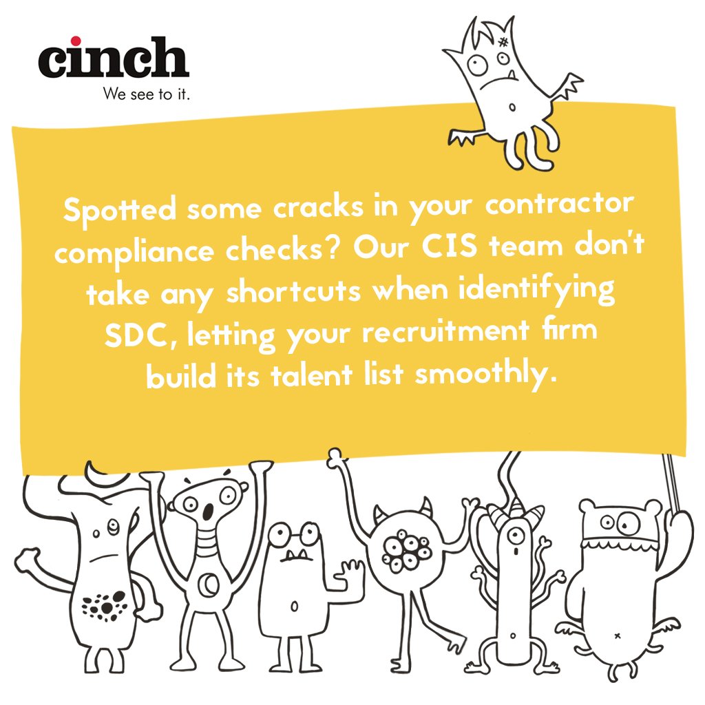 thecinchgroup's tweet photo. Spotted some cracks in your contractor compliance checks? Our CIS team don't take any shortcuts when identifying #SDC, letting your #recruitment firm build its talent list smoothly. Contact us for watertight processes you can rely on. #contractors https://t.co/KKy3yKSWUx https://t.co/0kdr7XH8jZ