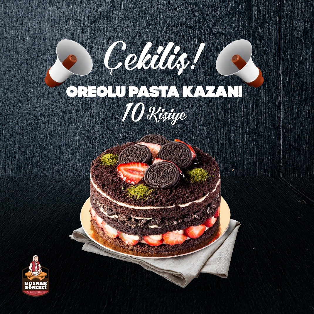 🎂Çekiliş Var!!!! Senin için tatlı neyi ifade ediyor? En iyi kelimeni yoruma yaz Boşnak Börekçi`den Oreolu Pasta kazanma şansını kaçırma. Çekilişe katılmak için :
*En iyi yorumu yaz, arkadaşını etiketle 
*Bizi takip et, bu şansı kaçırma…
Çekiliş koşulları bio’daki linkte! #oreo