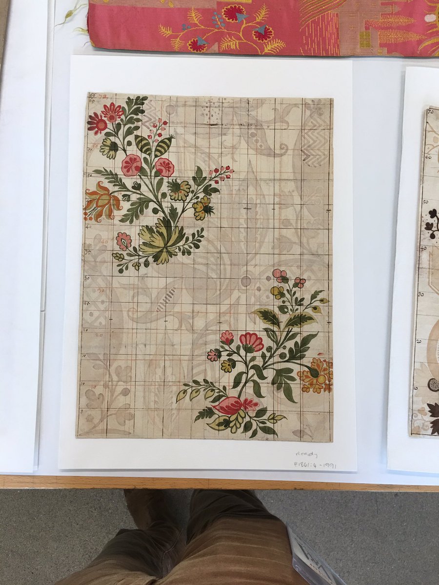 russell_tris's tweet photo. A fascinating look behind the scenes @V_and_A with paper conservator Victoria Button, finding out how they go from an object to data and getting to see some beautiful #textiledesign https://t.co/D8qM3qQsvT