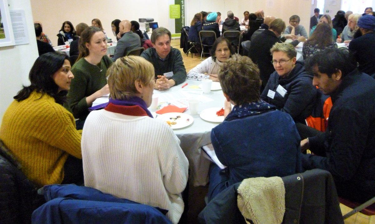 sloughcvs's tweet photo. Lots of positive energy at the Slough Community Network event where members of the #Slough community and representatives from 2020 Frimley ICE Leadership Programme @FrimleyHC came together @HOMESlough to discuss health provision in Slough. https://t.co/PW4uBK1ia1