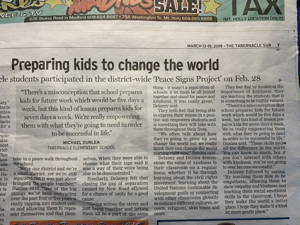 MichaelJDunlea's tweet image. Excited to see such a positive story in the paper today. @NJEA @NewJerseyDOE @NEAFoundation @NBPTS @HopeStreetGroup @Lily_NEA @LisaEgan5th @SueGrosser @Tabschools @tabernaclesun @MarieBlistan @SeanMSpiller @DrLRepollet #SparkEmpathy #TLAP @teacher2teacher @WeAreTeachers