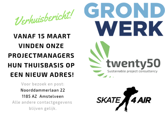 Grondwerkpm's tweet photo. Grondwerk Projectmanagers, Twenty50 en Skate4Air hebben een nieuw adres. U bent van harte welkom voor een kop koffie en een goed gesprek!
#verhuisbericht #projectmanagers #eenvoudincomplexiteit #projectmanagersinduurzaamheid #skate4air2019 https://t.co/Ov0fApE5ZC