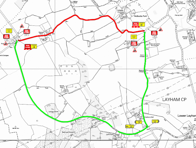 Suff_highways's tweet photo. Potts Lane, #Layham will be closed on 18 March from Rands Road until Overbury Hall Road between 8.30am - 3.30pm, for emergency repairs. Please follow the diversion. #SuffolkRepairs https://t.co/YFT6TaOvOw
