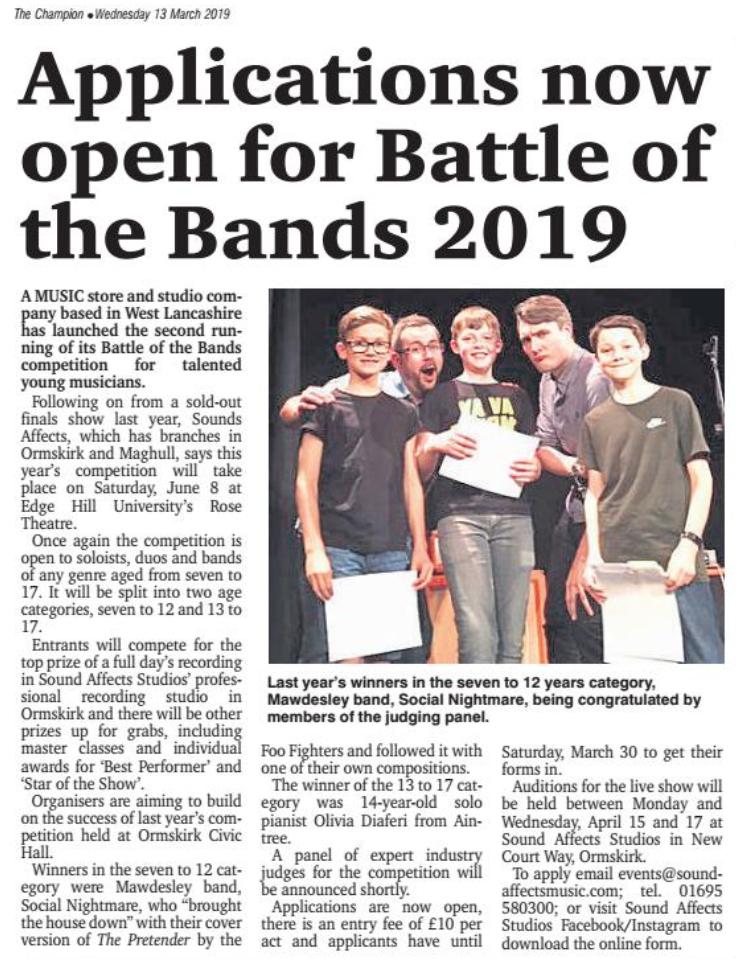Thanks to The Champion for the great feature for our upcoming BOTB competition! If you haven’t applied already, don't miss out! You’ve got until 30th March to enter

APPLICATION FORM LINK ✍️ - buff.ly/2O375i1
Champion Issue - buff.ly/2Y5zNDA

#Music #musicschool