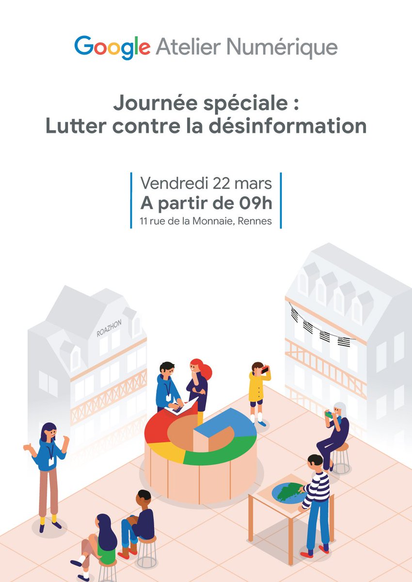 📢[SAVE THE DATE] 22 mars, dès 9h : Journée spéciale "Lutter contre la désinformation" à #AteliersGoogle de <a href="/metropolerennes/">Rennes Ville et Métropole</a>. Au programme : échanges sur les défis à relever et ateliers de sensibilisation 🧐
bit.ly/JournéeSpéciale
