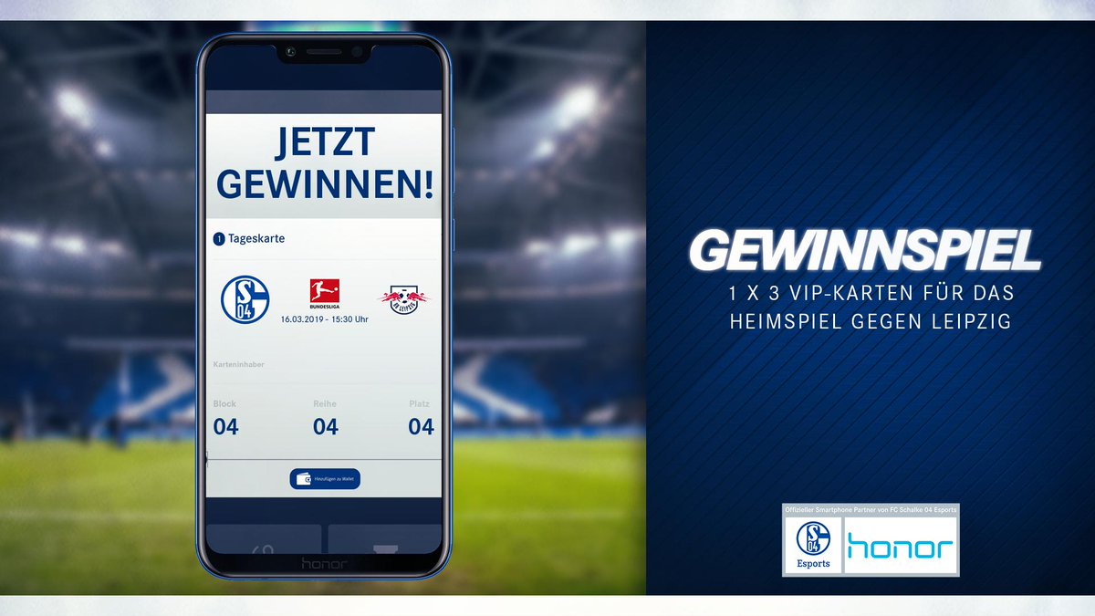 S04Esports's tweet photo. Unser Partner @HonorGermany verlost 1 x 3 VIP-Karten für unser Heimspiel gegen RB Leipzig!

Retweete und folge @S04EsportsDE um am Gewinnspiel teilzunehmen. Viel Glück! #S04 

-
Teilnahmebedingungen: https://t.co/i13p99IKHL https://t.co/Jal5Mb9XMX