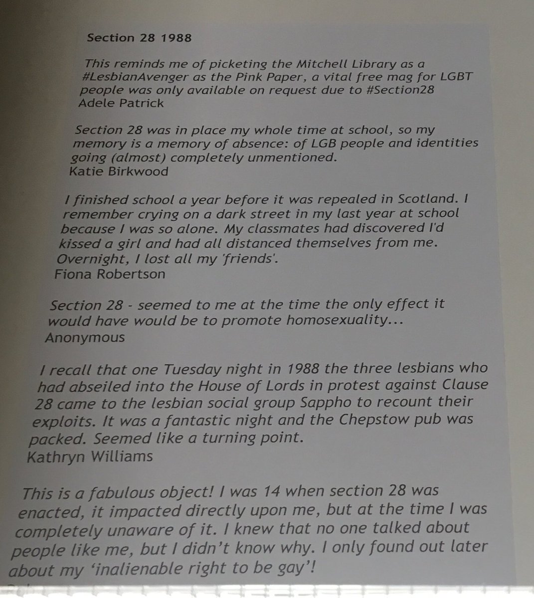 nicksbray's tweet image. “Section 28 was in place my whole time at school, so my memory is a memory of absence: of LGB people and identities going (almost) completely unmentioned” - from #DecodingInequality exhibition @womenslibrary - right in the feels this quote. #LGBTQ #Section28 #whyIlovemuseums