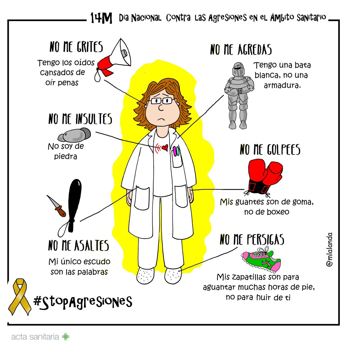 mlalanda's tweet image. Porque en esta sociedad del desquicie, las agresiones al personal sanitario han dejado de ser rarezas. Recordemos hoy #StopAgresiones   
14M la viñeta en @ActaSanitaria