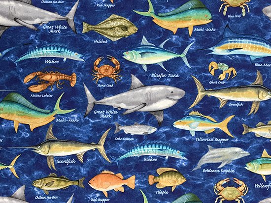Wowfabric 輸入生地店 海洋生物 宇宙柄など こちらも海の魚や甲殻類の絵と英語名がデザインされた柄です 図鑑 風で知識欲旺盛なお魚好きなお子さまにおすすめです T Co Qgggncw0ec 入園準備 ハンドメイド Usaコットン