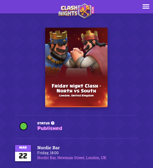 Next event will be held at <a href="/NordicBar/">NordicBar</a> on the 22nd of March where South will battle the North!!! 
 
Lots of food, drinks and crowns to be consumed... nomnomnom

<a href="/grizzy_cr/">GrizzyCR</a> "It's not just a game"....