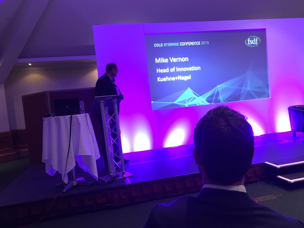ColdChainFed's tweet photo. Mike Vernon from @Kuehne_Nagel takes to stage to talk about innovations in cold store automation #coldstorage2019 https://t.co/ppVkHDrLMC
