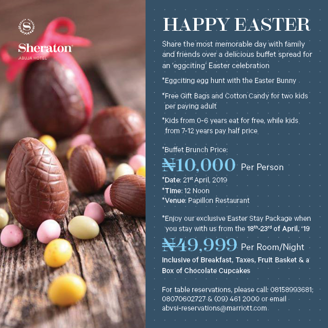 SheratonAbuja's tweet photo. #Celebrate a fun & 'egg-citing' #Easter with the whole family here at the #SheratonAbuja #Hotel
#SheratonHotel #SheratonEaster #EasterEgg #EasterFest #BuffetBrunch #Menu #EasterPackage #EasterOffer #MarriottIntlMEA #AbujaEaster #EasterBunny https://t.co/DBAxo8Brzp