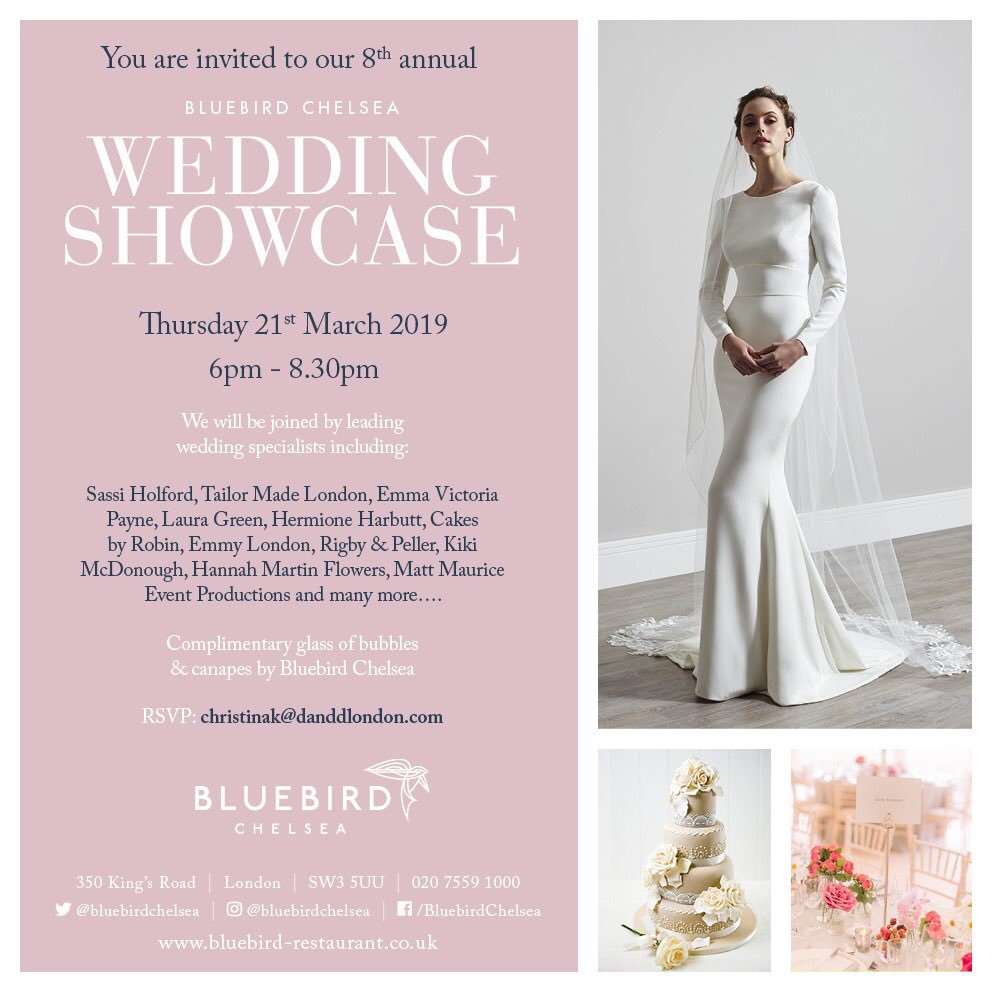 Have you got your ticket? Join us next week at <a href="/bluebirdchelsea/">Bluebird Chelsea</a> for a fabulous wedding Showcase alongside <a href="/SassiHolford/">Sassi Holford</a> <a href="/EVP_Bridalwear/">Emma Victoria Payne</a> <a href="/emmyldn/">Emmy London</a> and more amazing wedding industry favourites!! RSVP christinak@danddlondon.com see you there xxxx #weddingshow #weddingshowcase #bride