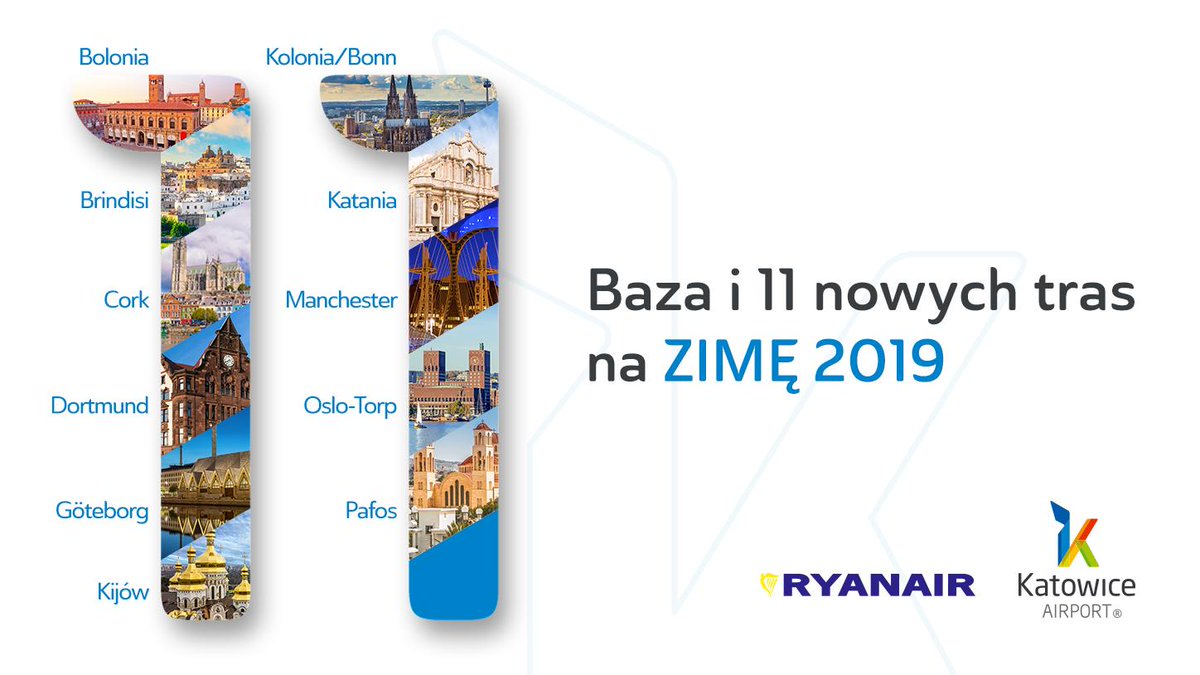 KatowiceAirport's tweet photo. 1 listopada br. Ryanair uruchomi bazę w KTW (dwa samoloty) i uruchomi 11 nowych tras rozkładowych. #NowaTrasaKTW #flyKTW https://t.co/nxfTRQ7rMF