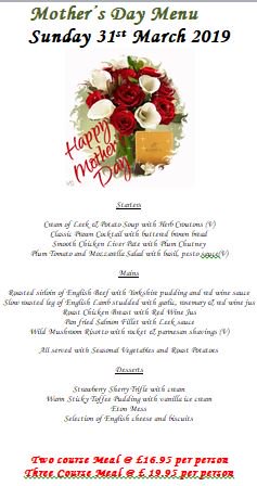 Mother's Day Lunch on Sunday 31st March, book a table now!