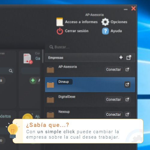 DinaupSoftware's tweet photo. Para tener un trabajo fluido, desde la ventana principal puede cambiar fácilmente de empresa.
Más información: https://t.co/Oi0PvoNDtV 
#Contabilidad #Fiscalidad #Software #Empresas #Pymes https://t.co/EAeAtof2mE