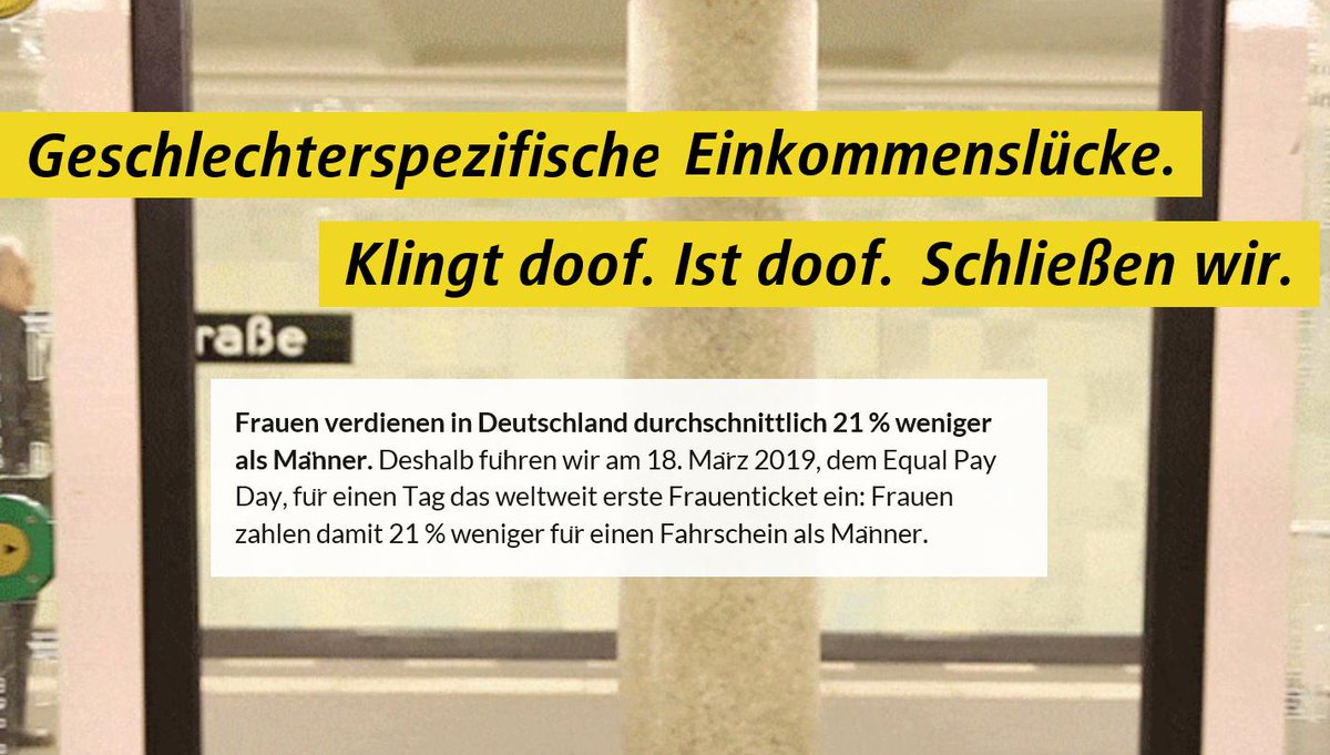 DGB_Frauen's tweet photo. Weil es sich nicht auszahlt, eine Frau zu sein &amp; der #genderpaygap #still21 ist: Am Montag um 10:00 zur #DGBKundgebung am #BrandenburgerTor kommen! https://t.co/YI1MeAwYyV No excuses: mit dem #bvg #Frauenticket ist´s 21% günstiger. #EPD2019 #wirfindensgut #Solidarität #equalpay https://t.co/o3cDxHi4Kw