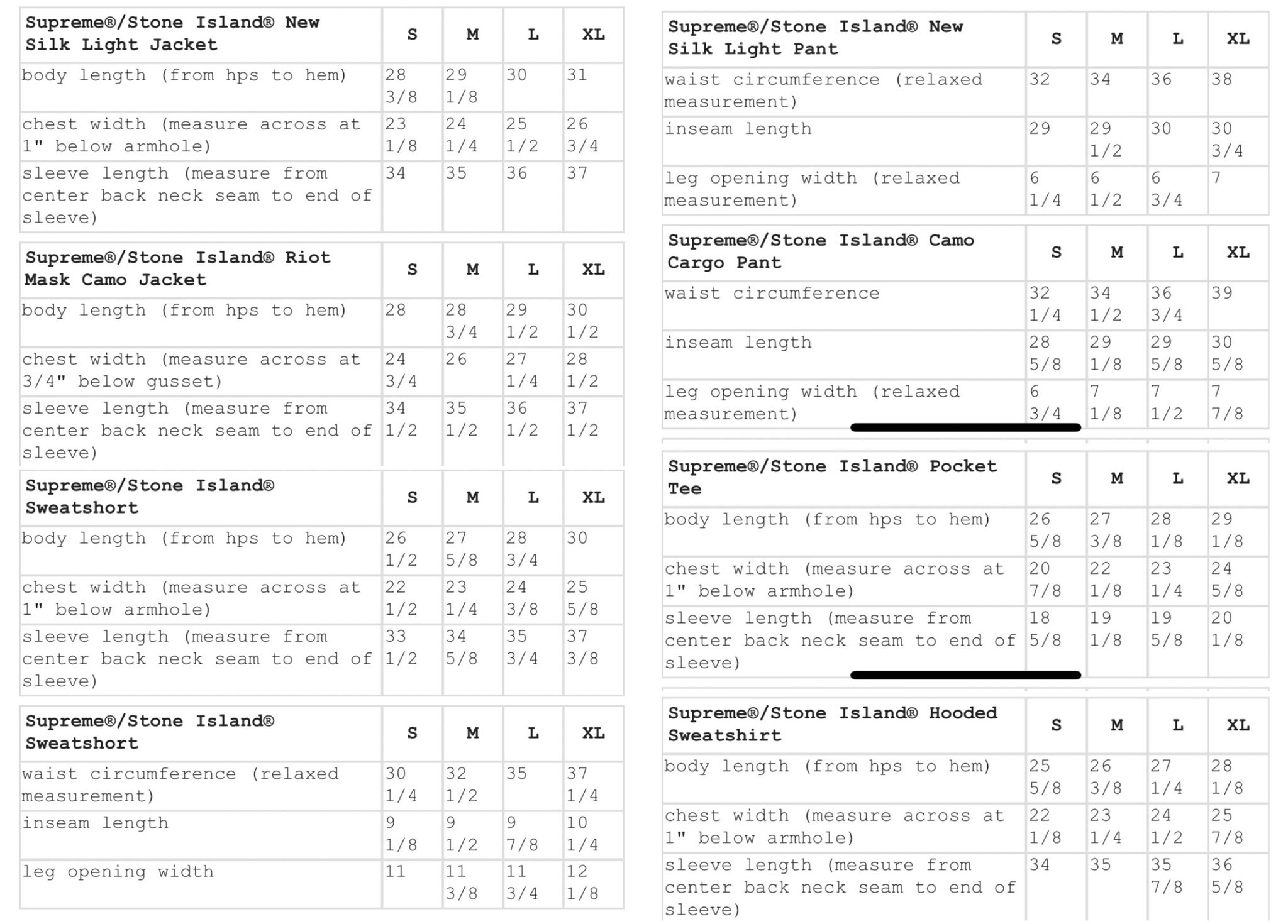 stone island pants sizing