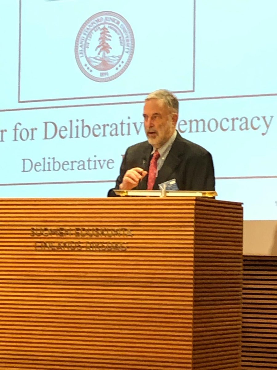 Samforsk_Abo's tweet image. Professor James Fishkin from Stanford University talks about Deliberative Polling and professor Kimmo Grönlund talks about how citizen deliberation could be implemented on a national level in Finland #FutuDem #DemInno #eduskunta #parliamentofFinland