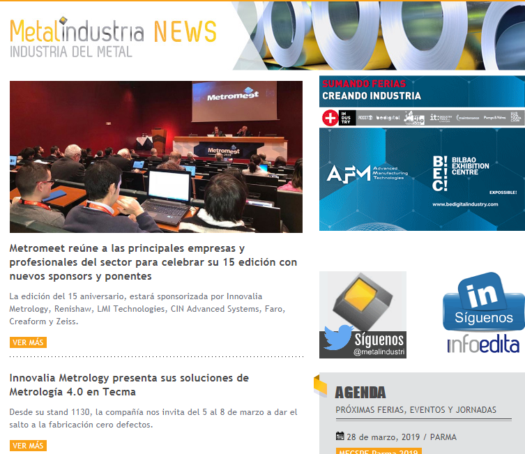 IMetrology_ES's tweet photo. Gracias @metalindustri por compartir los eventos y noticias más importantes del sector como #Metromeet2019 o nuestra presencia en @TECMA2019! Sigamos apostando por la #Metrologia Inteligente para producir con #CeroDefectos!
Leer más: https://t.co/6iaA1C4E10 https://t.co/NR4Zo1ghD4